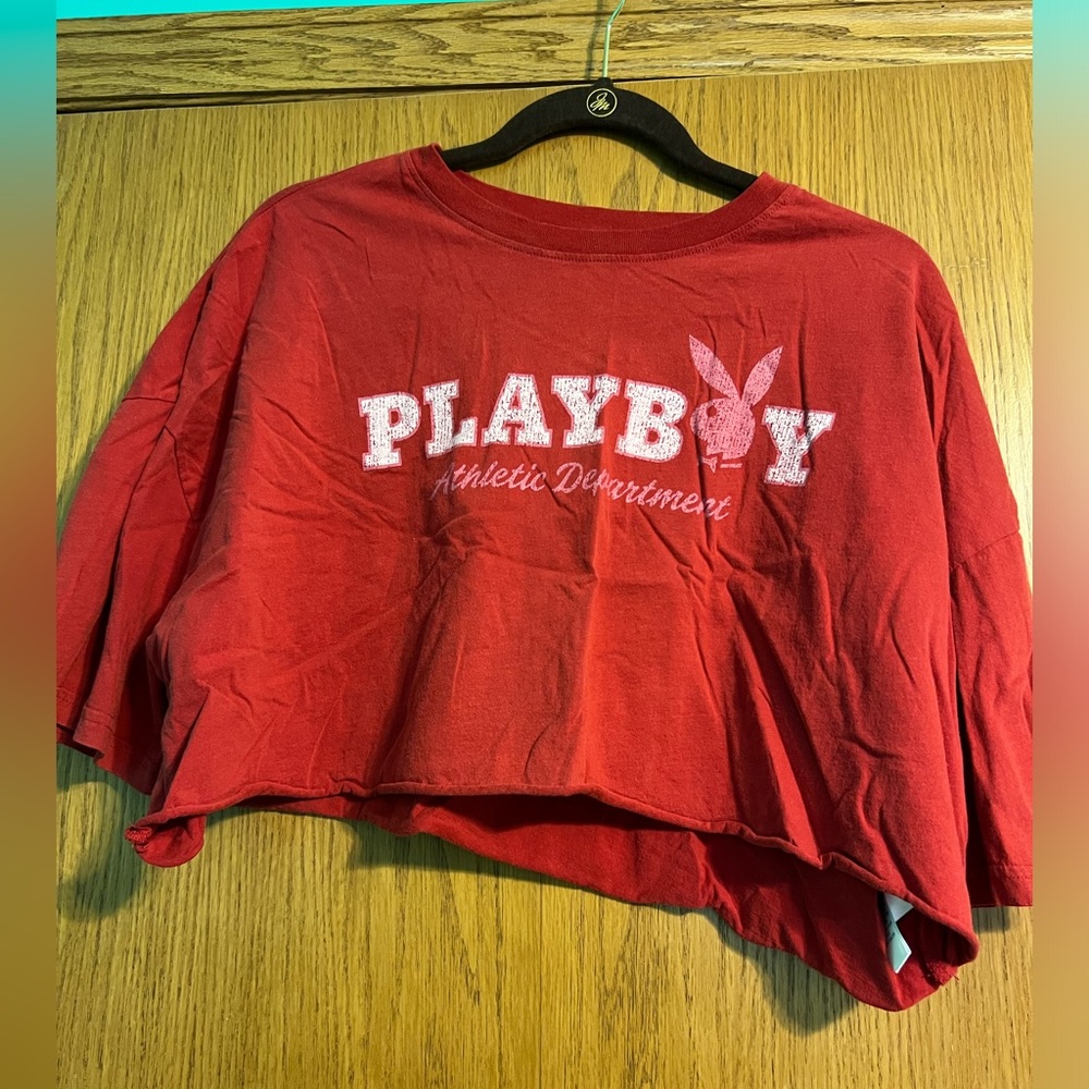 Red Playboy crop tee